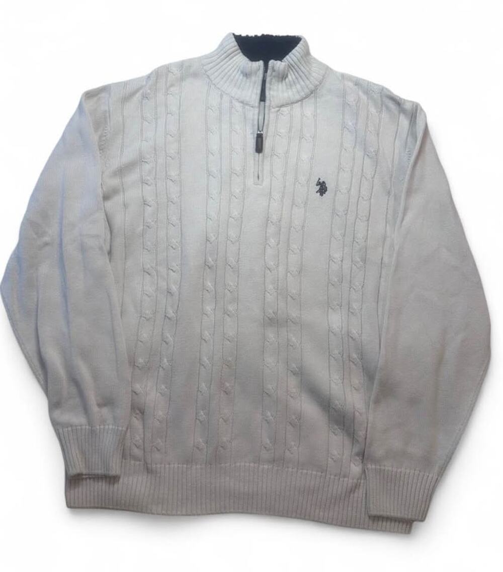 U.S. Polo Assn. XL Cotton Blend Quarter-Zip Cable Knit Sweater